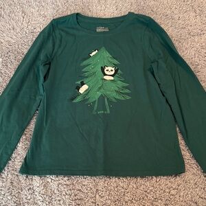 Cat & Jack Forest Green Long-Sleeve Tee with Panda Tree Graphic